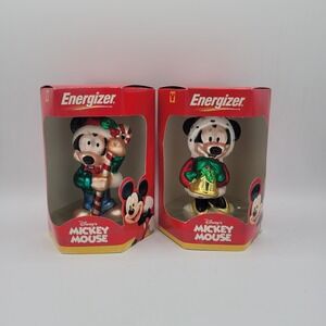 Set Of 2 Mickey Mouse Blown Glass Christmas Ornaments